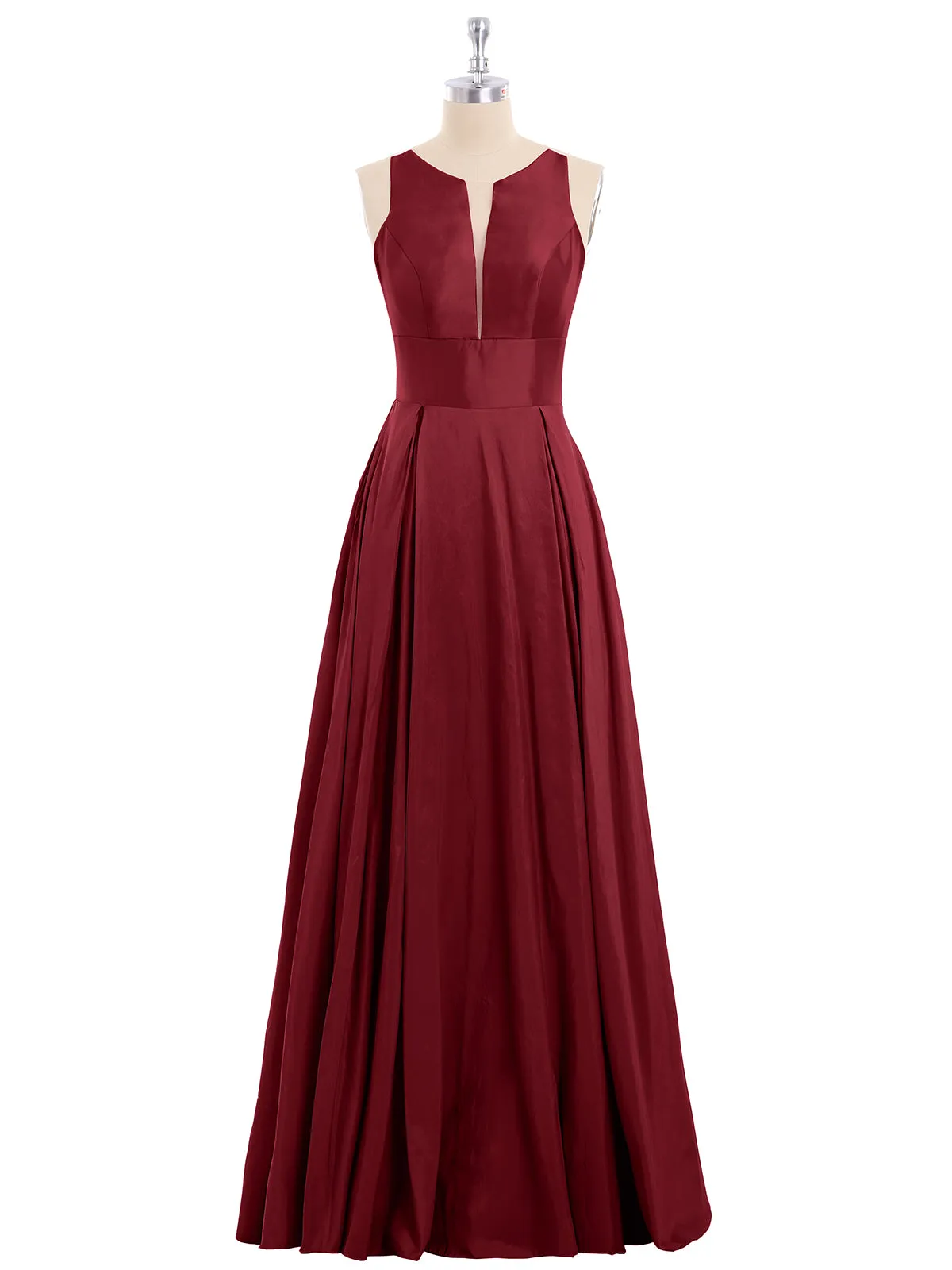 A-ligne Taffeta Robe Longue avec Poches Bordeaux Grande Taille