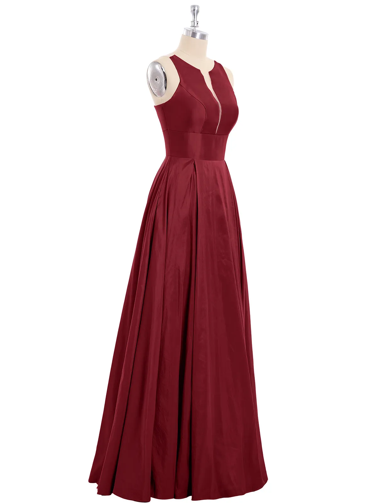 A-ligne Taffeta Robe Longue avec Poches Bordeaux Grande Taille