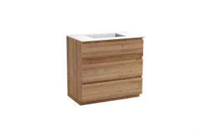 Balmani Lucida meuble salle de bains à poser 90 x 55 cm teck avec Tablo Stretto plan simple en solid surface blanc mat
