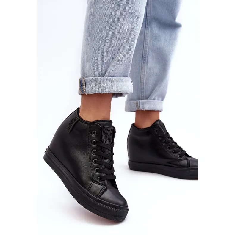 Baskets compensées en cuir pour femme Big Star MM274001 Noir le noir