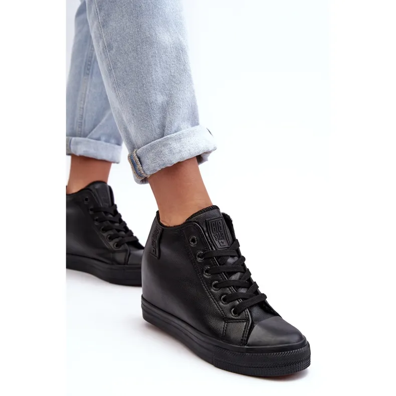 Baskets compensées en cuir pour femme Big Star MM274001 Noir le noir