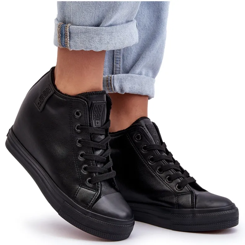 Baskets compensées en cuir pour femme Big Star MM274001 Noir le noir