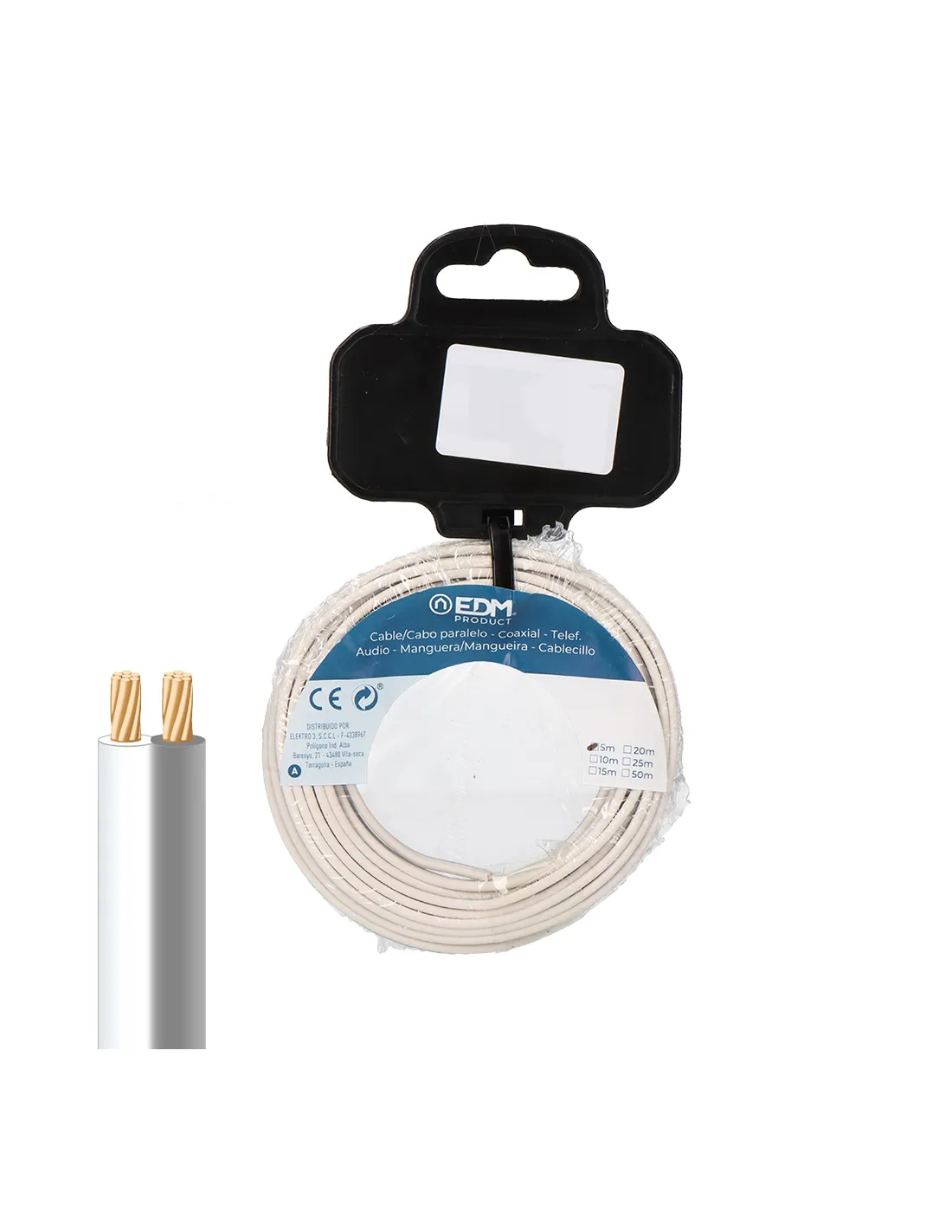 bobine parallele 2 x 1,50 mm² blanc/gris audio 15 m