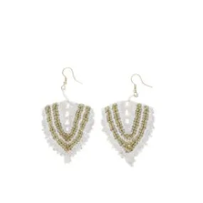 Boucles d'oreilles tissées écru rayée doré et blanc  Maison Suzanne - Le petit Souk