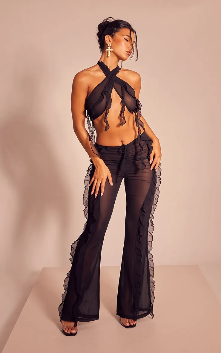 Bralette dos nu noire en mousseline de soie volantée