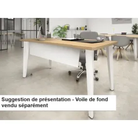 Bureau EVIDENCE - 140 cm - Pieds blancs - Plateau imitation chêne clair