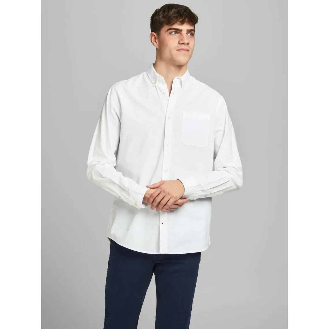 Chemise à boutons Slim Fit Col boutonné Manches longues Blanc en coton Shane Mo Jack & Jones - Chemise Homme sur M