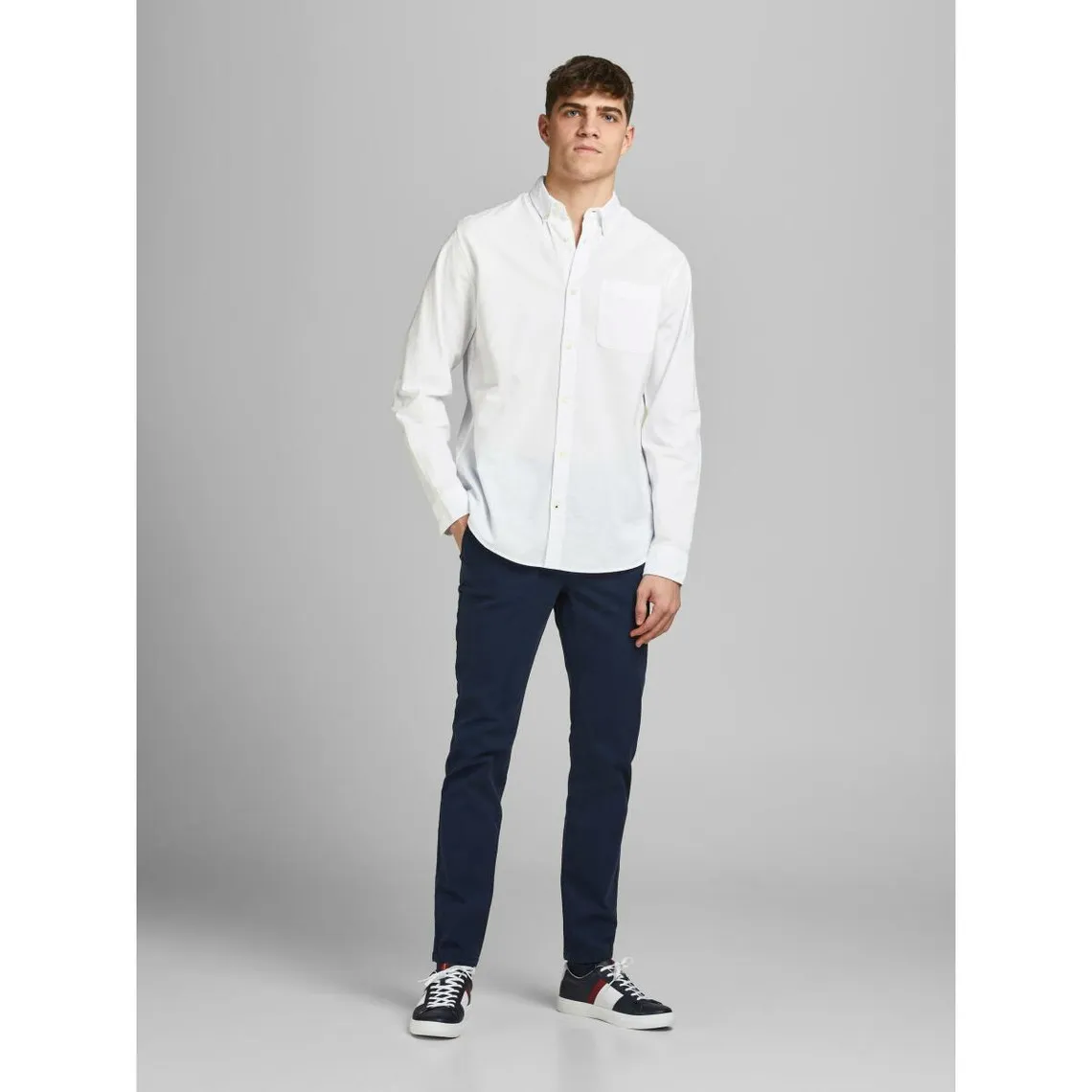 Chemise à boutons Slim Fit Col boutonné Manches longues Blanc en coton Shane Mo Jack & Jones - Chemise Homme sur M