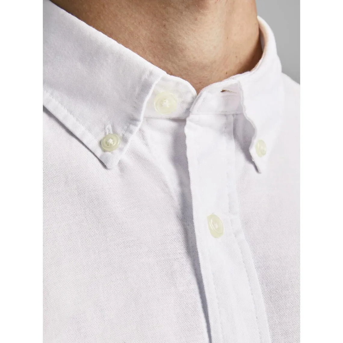 Chemise à boutons Slim Fit Col boutonné Manches longues Blanc en coton Shane Mo Jack & Jones - Chemise Homme sur M