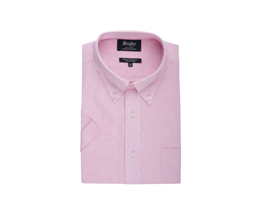 Chemise coton et lin Chambray Rose - Poche poitrine Colten Mc