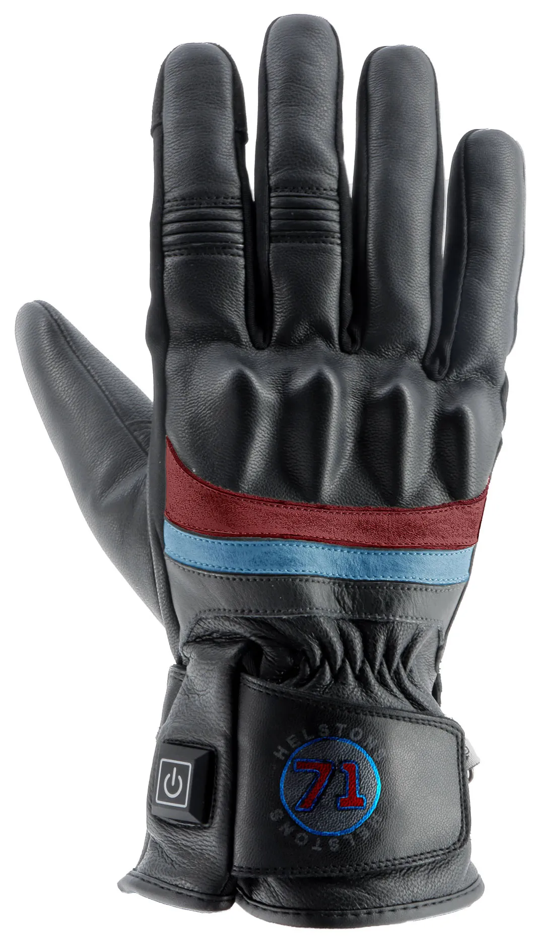 Gants chauffants Helstons Bora heating hiver cuir noir rouge bleu