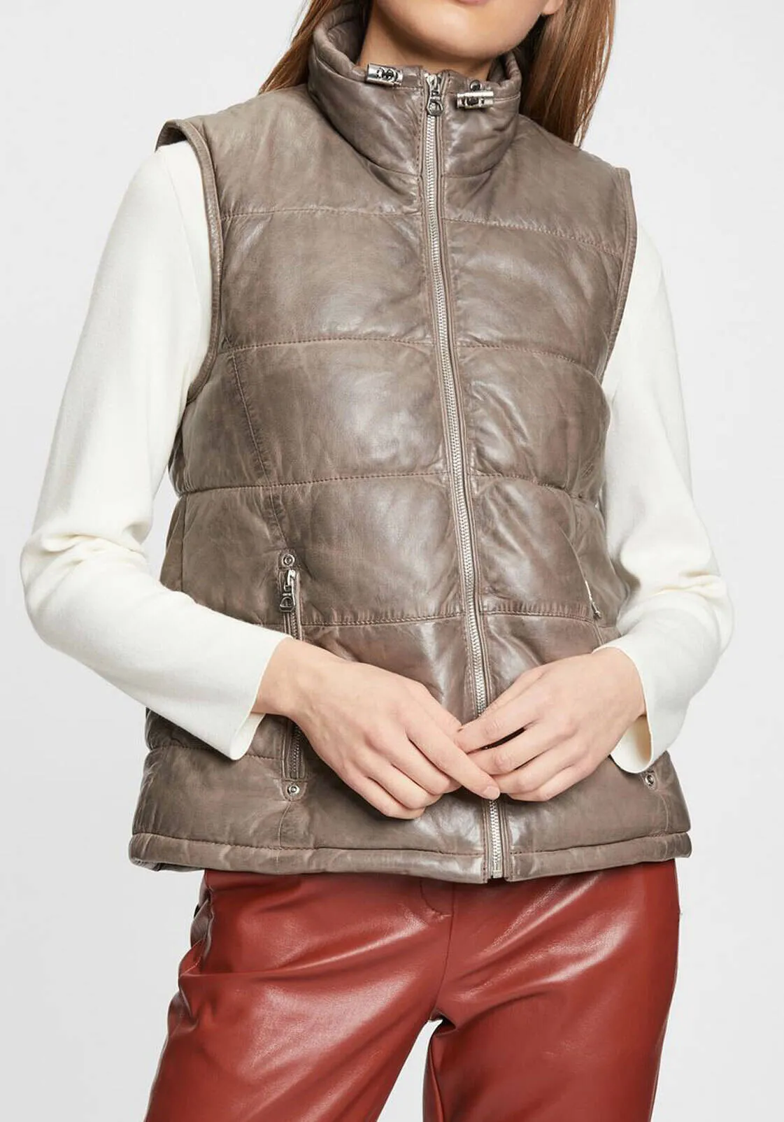 Gilet cuir femme gris style doudoune