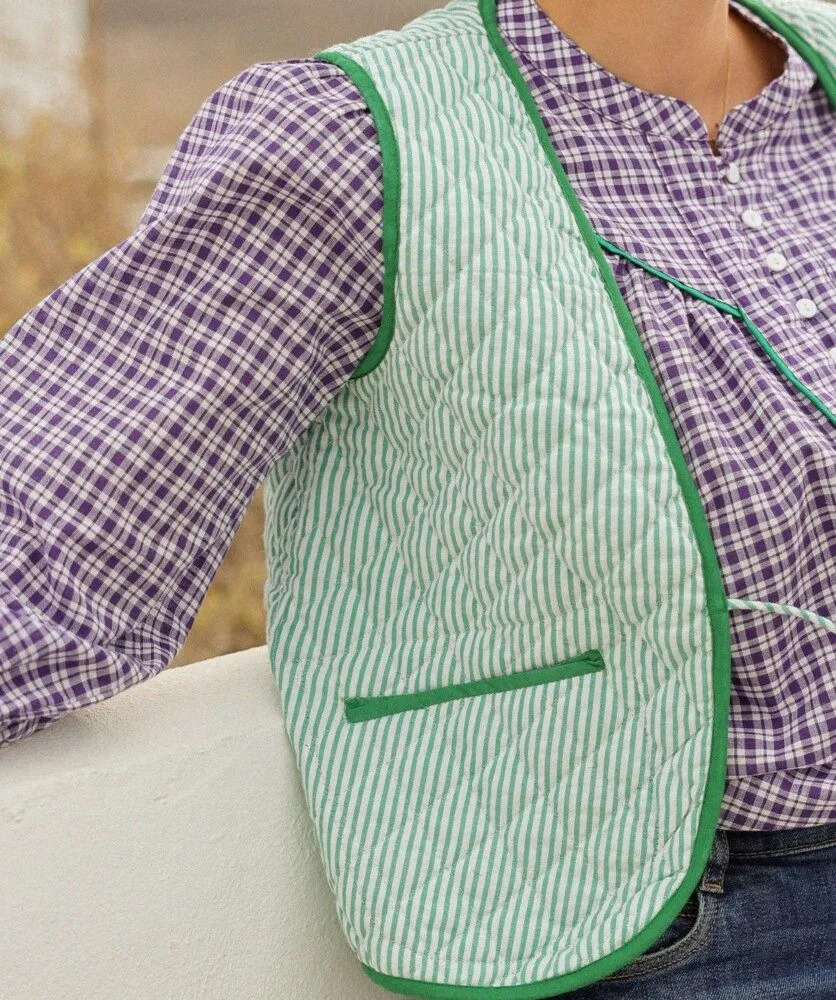 Gilet matelassé - Rayure seersucker prairie - Bëllemme