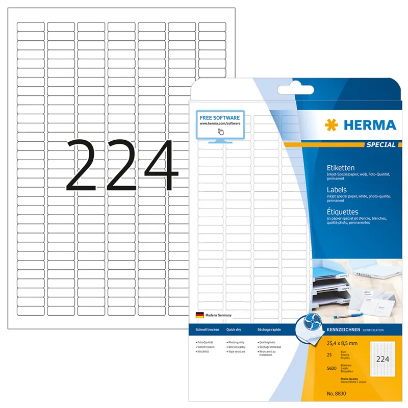 HERMA étiquettes InkPrint spécial pour jet d'encre - blanc -  25.5x8.5