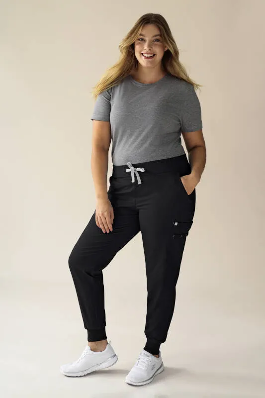 KAERE Pantalon Femme - avec poches cargo et ourlets côtelés noir