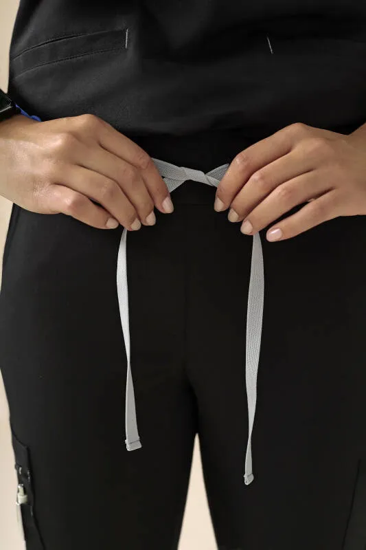 KAERE Pantalon Femme - avec poches cargo et ourlets côtelés noir