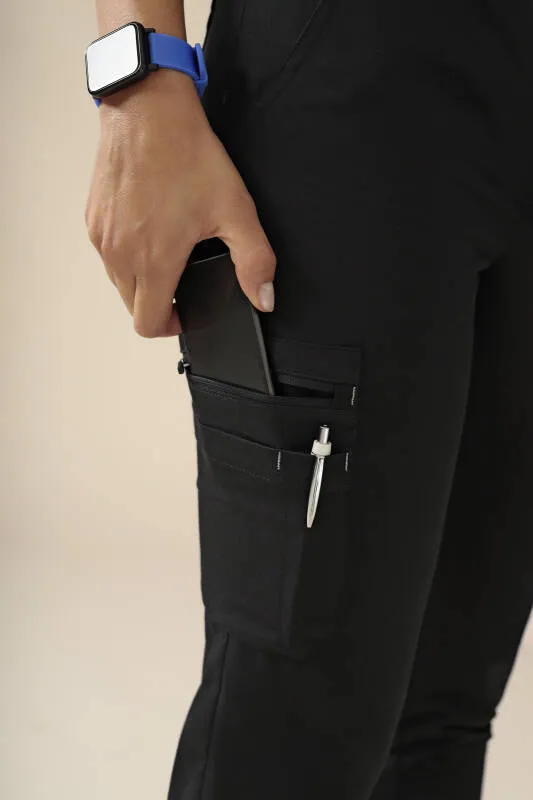 KAERE Pantalon Femme - avec poches cargo et ourlets côtelés noir