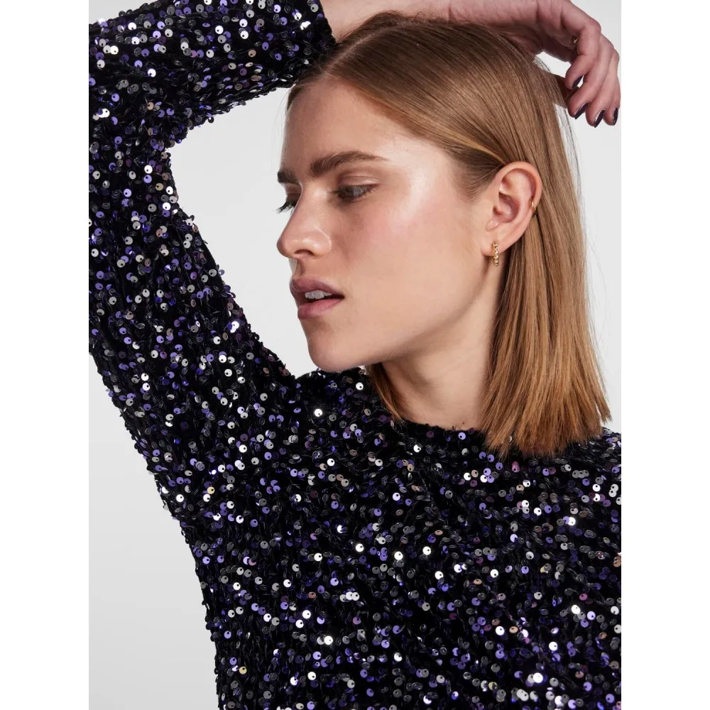 Pieces Top Kam 17119229 sequins noir ou violet