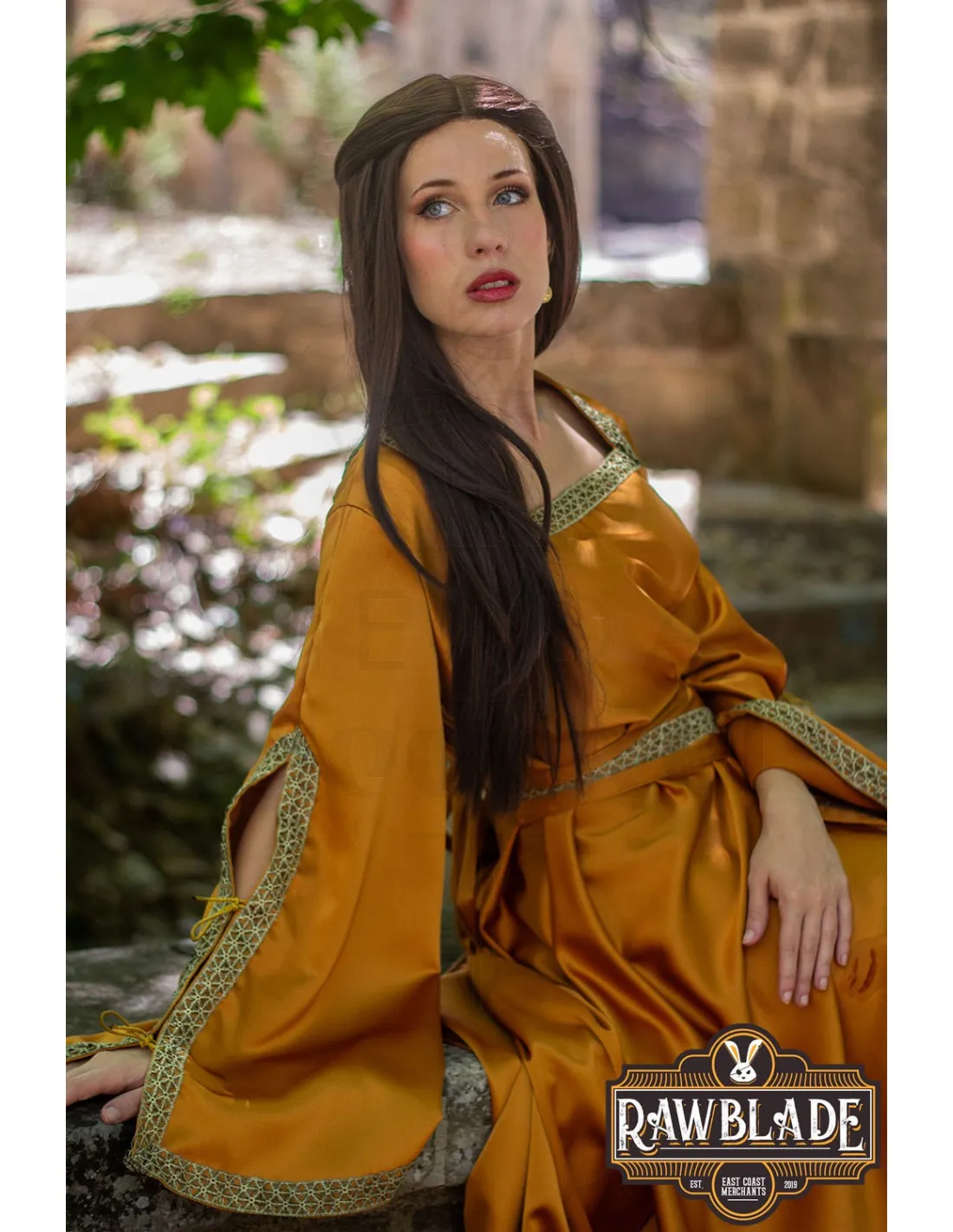 Robe de courtisane Shalott Renaissance - Orange ⚔️ Boutique Épées