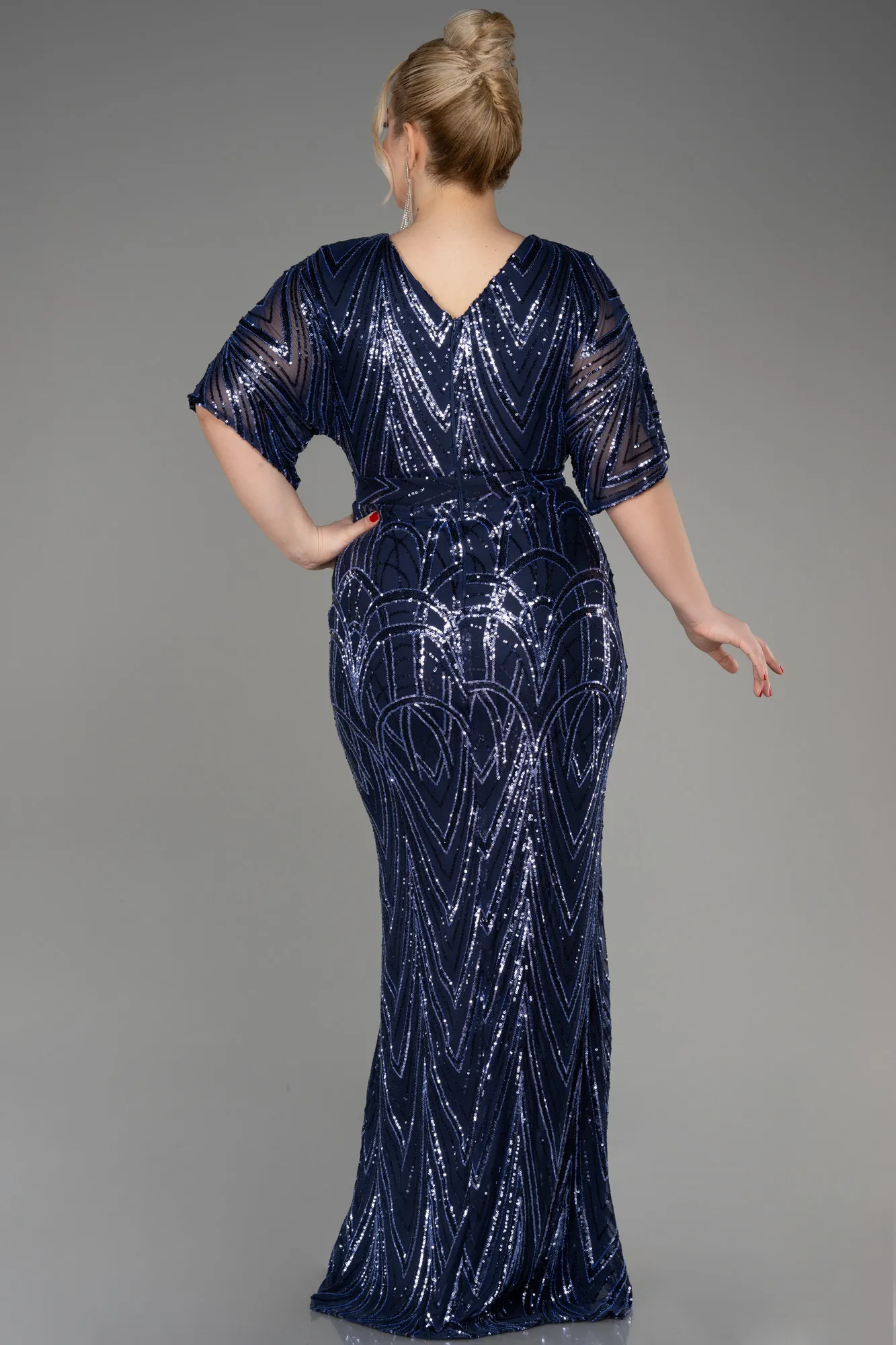 Robe de Soirée Grande Taille Longue Bleu Marine ABU3922