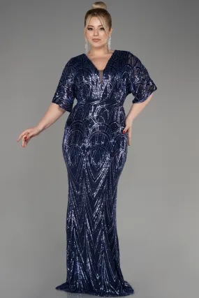 Robe de Soirée Grande Taille Longue Bleu Marine ABU3922