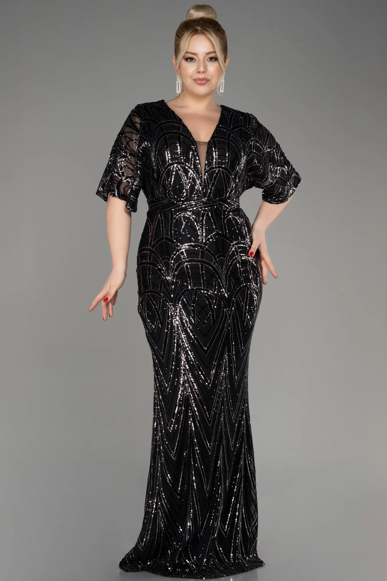 Robe de Soirée Grande Taille Longue Bleu Marine ABU3922