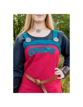 Robe tablier Viking Hilja rouge avec broderie ⚔️ Boutique Épées