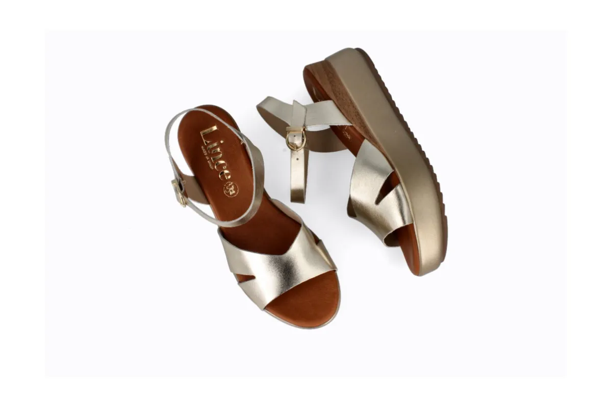 Sandales compensées en cuir - Doré