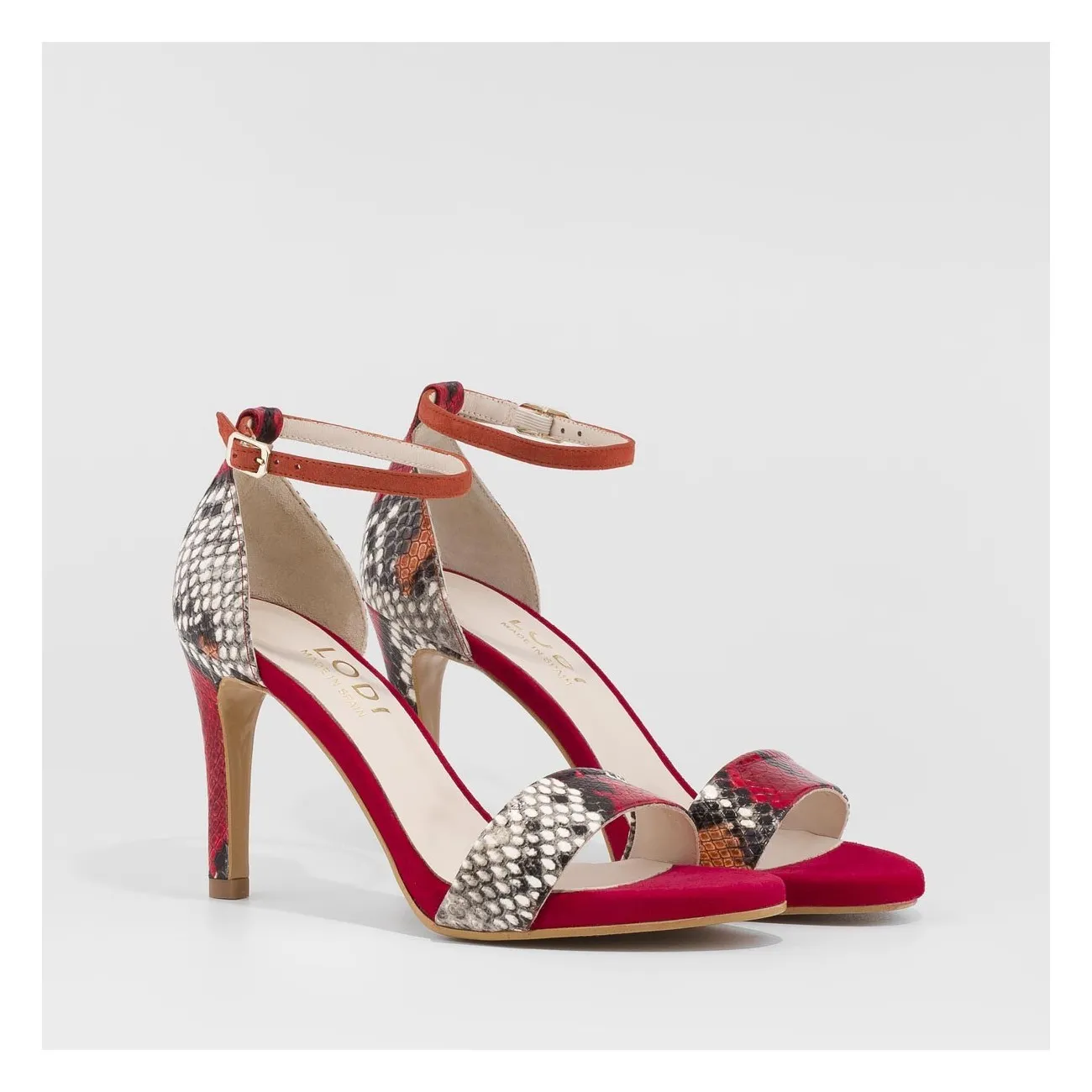 Sandalia Igor-XSR en piel con estampado de serpiente en color rojo | LODI Zapatos de mujer online
