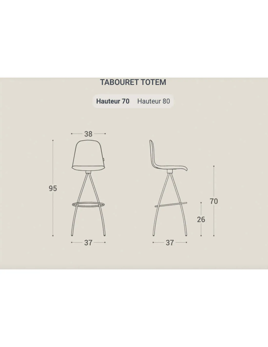 Tabouret de bar design avec repose pied et dossier - totem - cancio