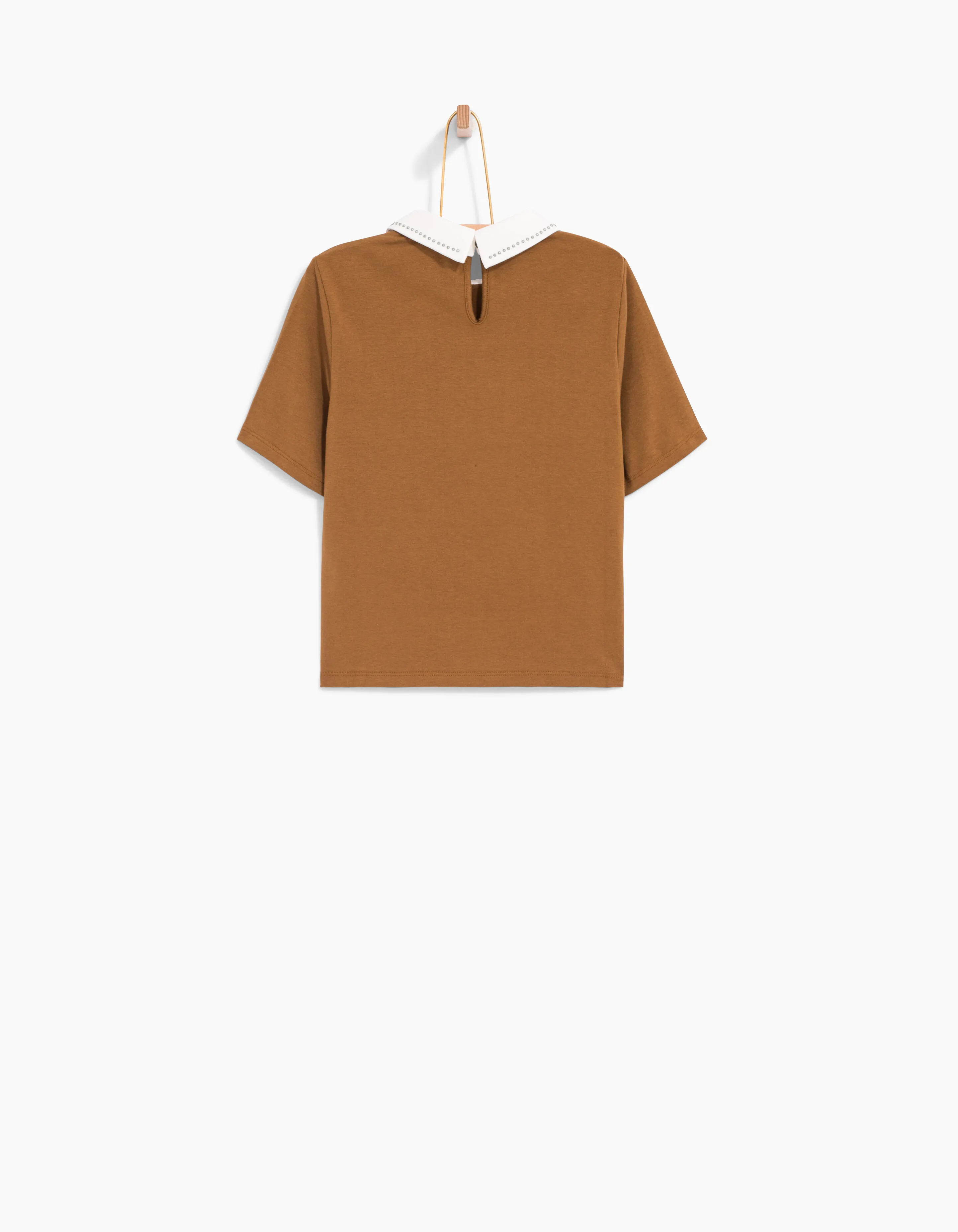 Tee-shirt cognac à col chemise blanc clouté fille