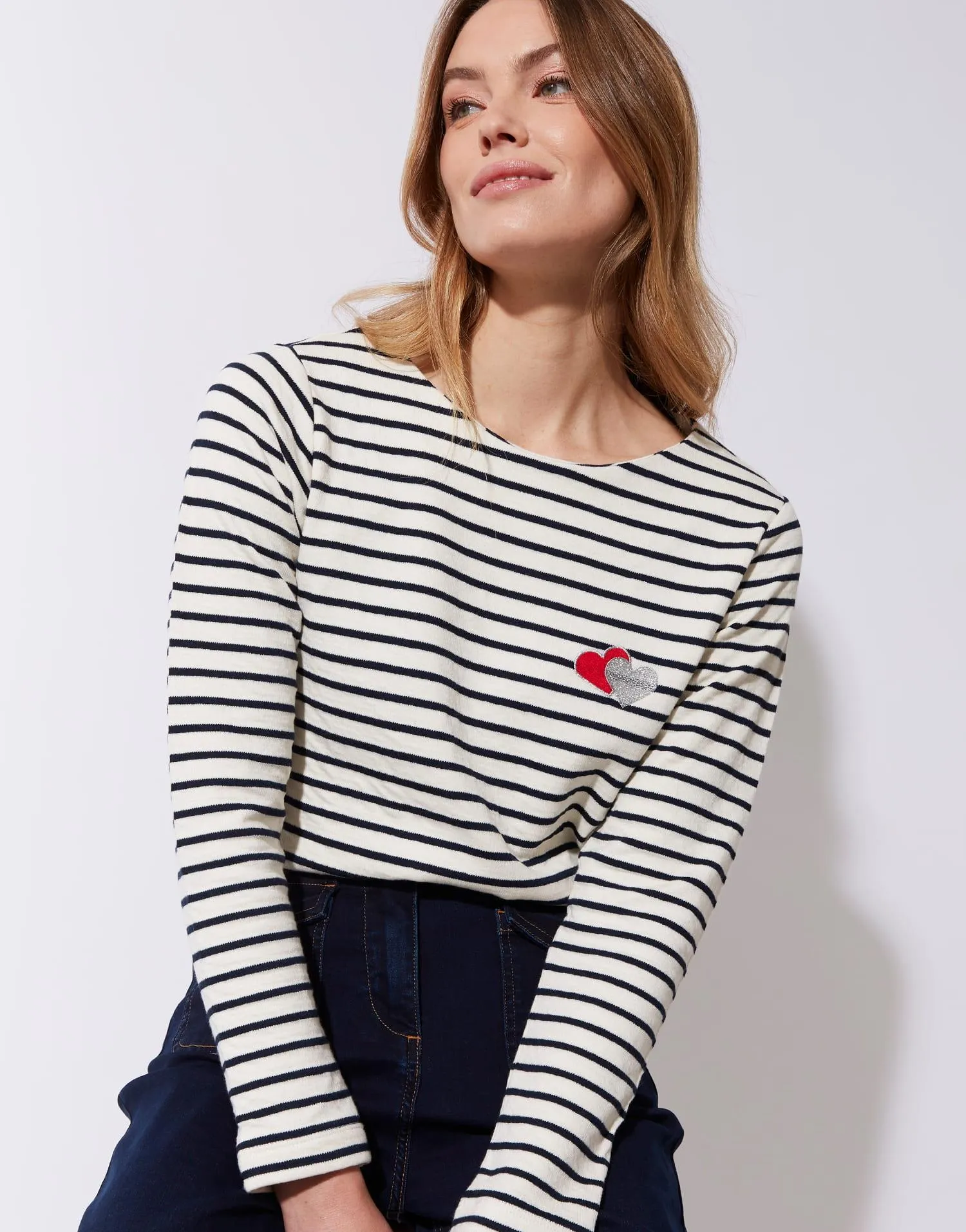 Tee-shirt marinière manches longues en mélange coton rayée