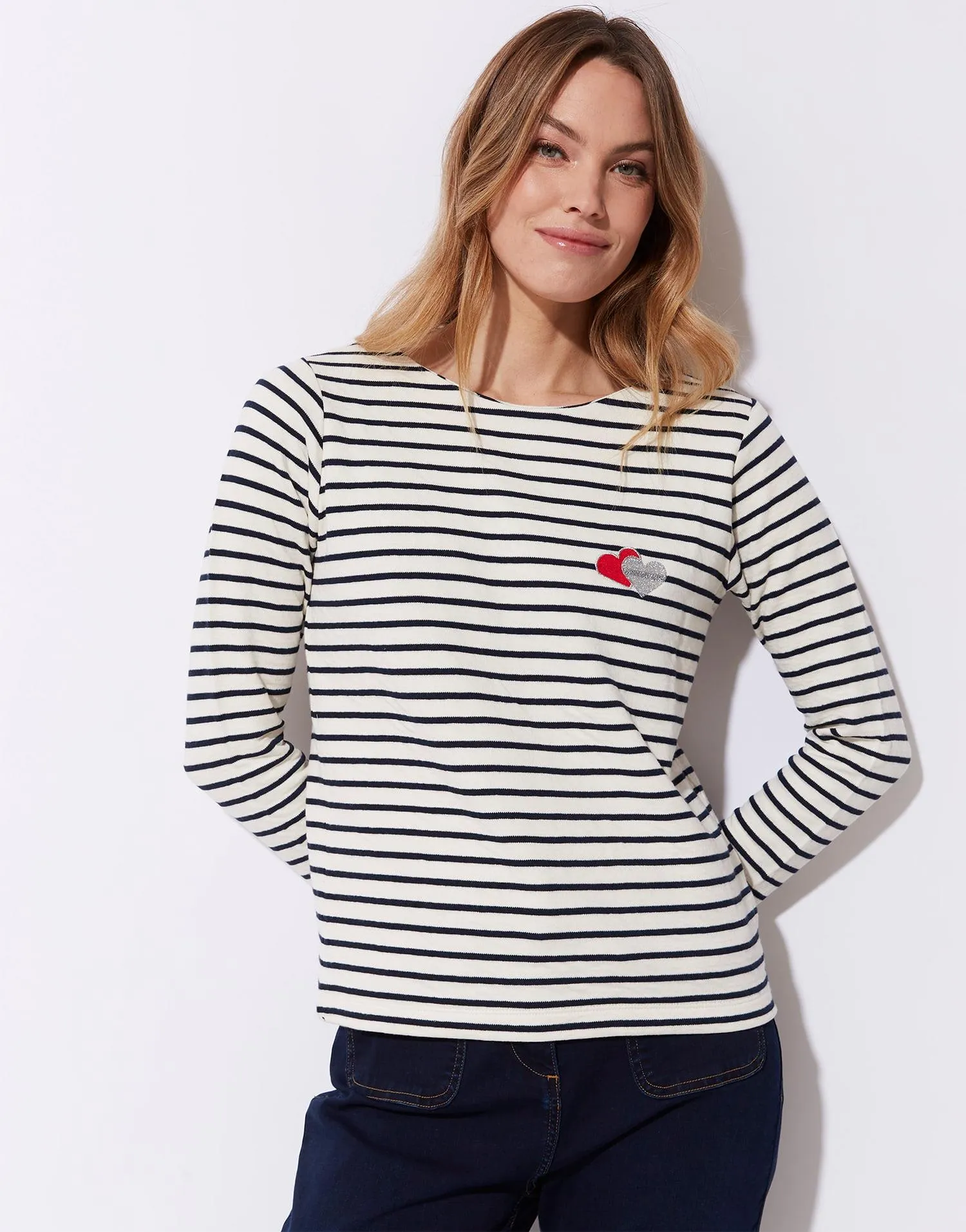 Tee-shirt marinière manches longues en mélange coton rayée